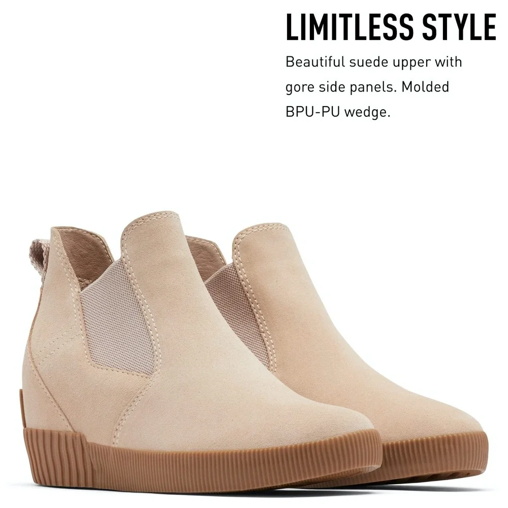 SOREL® (Women's 9) Out‎ N About™ Waterproof Slip-On Wedge Bootie in Natural/Tan